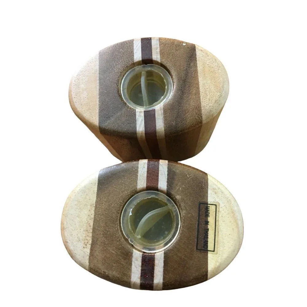 Vintage‎ MCM Wood Salt & Pepper Shakers Set Striped Wood 3.5x3 Farmhouse Rustic